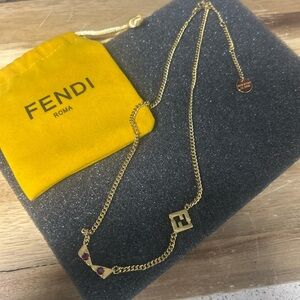 Fendi Gold Necklace with Red Accents